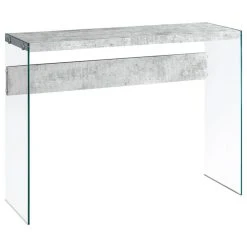 Monarch Accent Table Console Entryway Narrow Sofa Bedroom Tempered Glass Grey