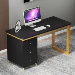 HOMARY Modern 55" Black Wooden Home Office Writing Desk, Drawers, Gold -Boraam Industries Shop 33e1ef8e025e8b09 3917 w800 h800 b0 p0