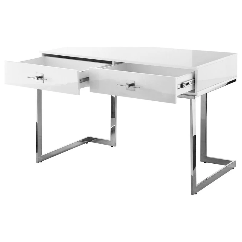 Nicole Miller Moku Desk, 2 Drawers, White And Chrome 7 Nicole Miller Moku Desk, 2 Drawers, White And Chrome - Image 5