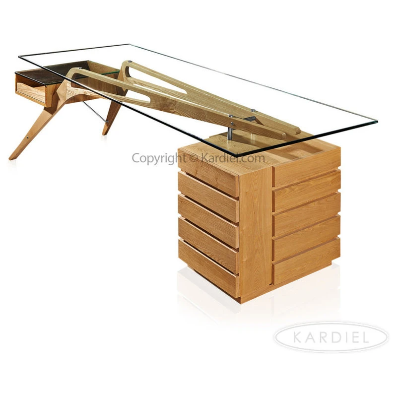 Kardiel Midcentury Modern 1949 Protractor Wood And Glass Desk, Natural Ash 4 Kardiel Midcentury Modern 1949 Protractor Wood And Glass Desk, Natural Ash - Image 2