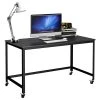 Costway Rolling Computer Desk Wood Top Metal Frame Laptop Study Table Black