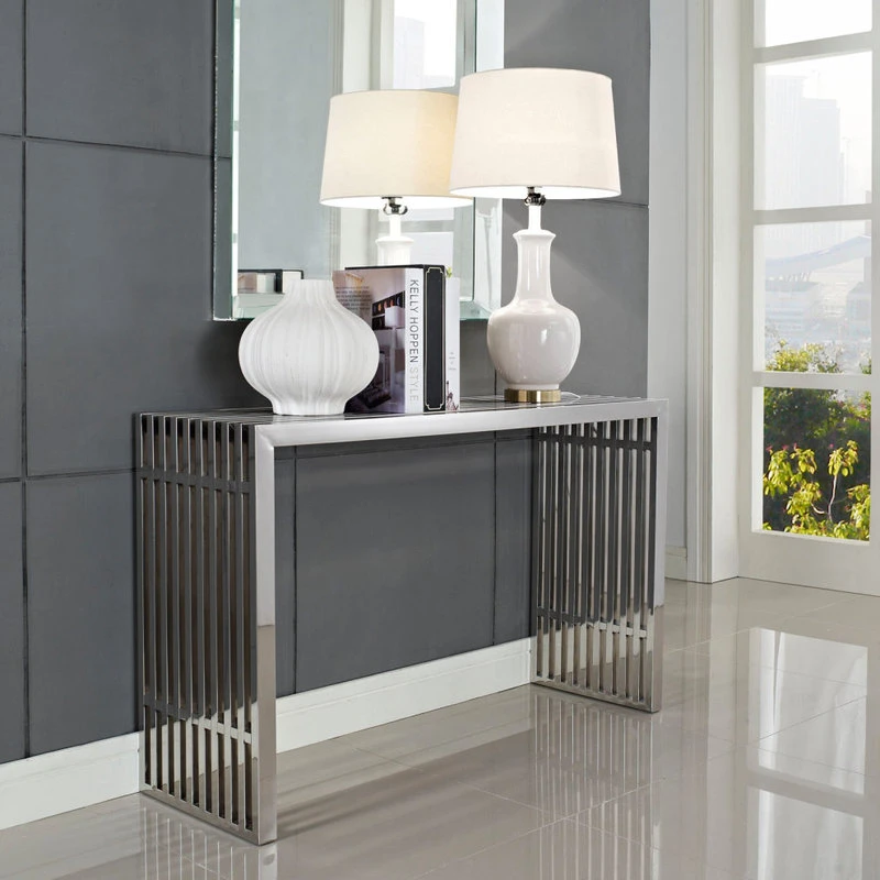 LexMod Gridiron Stainless Steel Console Table, Silver 4 LexMod Gridiron Stainless Steel Console Table, Silver - Image 2