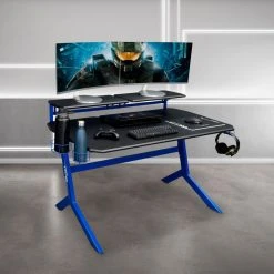 Rta Products- L Techni Sport Blue Stryker Gaming Desk, Blue