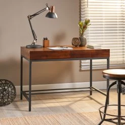 GDFStudio GDF Studio Elrod Dark Oak Acacia Wood Storage Desk With Rustic Metal Iron Accent -Boraam Industries Shop 3831f16c0f9316a0 8564 w800 h800 b0 p0