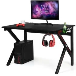 Costway Gaming Desk Computer Table E-Sports K-Shaped W/ Cup Holder Hook New
