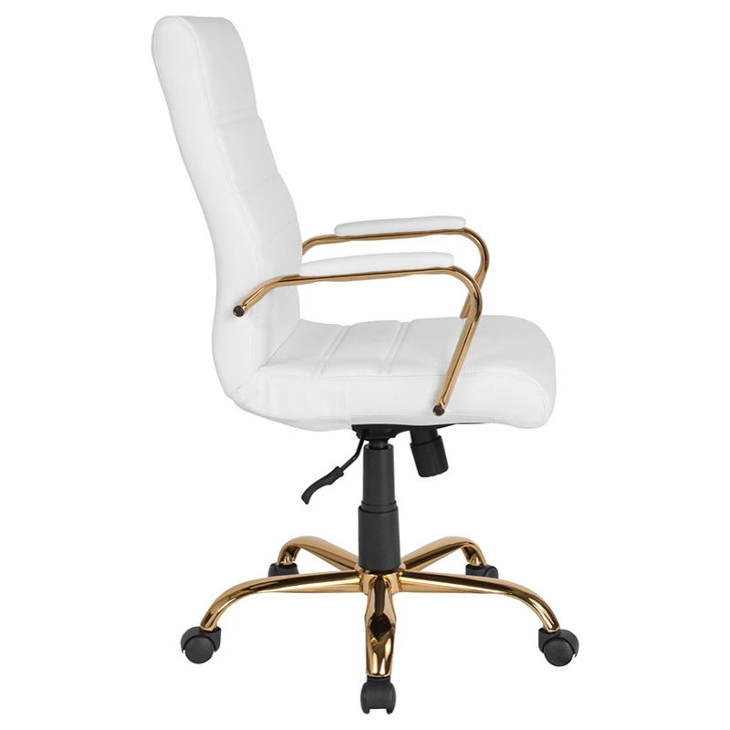 Flash Furniture High Back White Leather Executive Swivel Office Chair With Gold Frame And Arms 4 Flash Furniture High Back White Leather Executive Swivel Office Chair With Gold Frame And Arms - Image 2