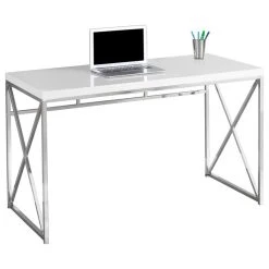 Monarch Specialties Computer Desk Home Office Laptop Work Metal Laminate Glossy White Chrome