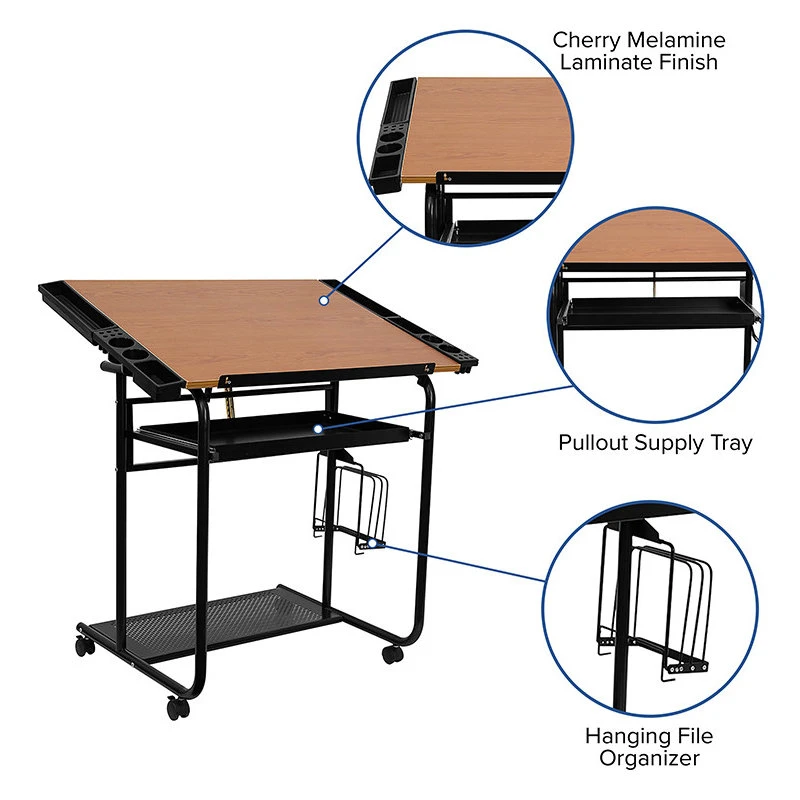 Flash Furniture Adjustable Drawing And Drafting Table With Black Frame And Dual Wheel Casters 8 Flash Furniture Adjustable Drawing And Drafting Table With Black Frame And Dual Wheel Casters - Image 6