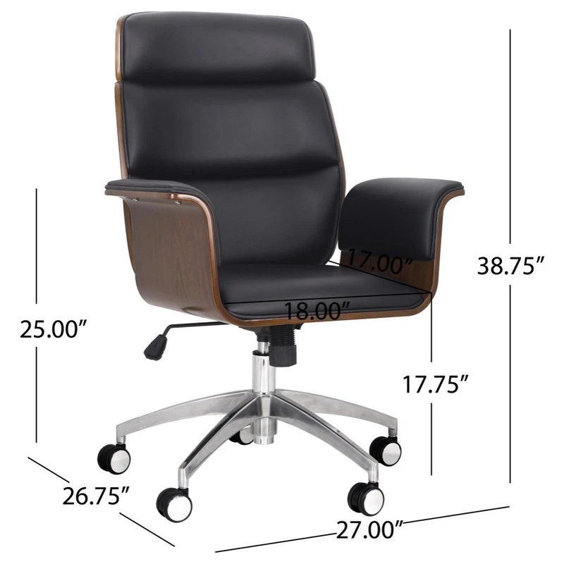 GDFStudio Byron Mid-Century Modern Swivel Office Chair, Black/Walnut/Silver 12 GDFStudio Byron Mid-Century Modern Swivel Office Chair, Black/Walnut/Silver - Image 10