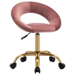 Duhome Elegant Lifestyle Open-Back Salon Spa Rolling Stool, Pink-Velvet