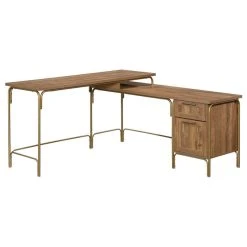 Sauder Coral Cape Home Office Wood L-Shaped Desk In Sindoori Mango And Gold