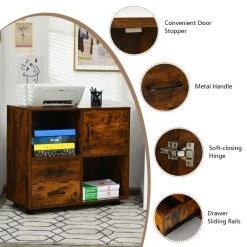 Costway File Cabinet Mobile Lateral Printer Stand With Storage Shelves Brown -Boraam Industries Shop 42a1c2e3014be4af 5120 w800 h800 b0 p0