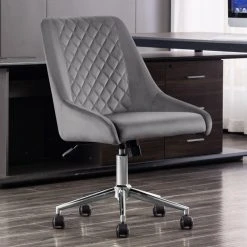 Duhome Elegant Lifestyle Diamond Stitched Swivel Velvet Task Chair, Grey & Silver Base -Boraam Industries Shop 42b18c6a009e1b19 5308 w800 h800 b0 p0
