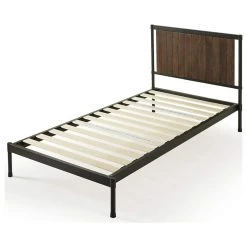 Decorn Modern Industrial Platform Bed, Hardwood Construction With Panel Headboard, Twin