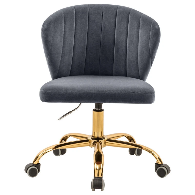 Meridian Furniture Finley Swivel And Adjustable Velvet Office Chair, Gray, Rich Gold Base 6 Meridian Furniture Finley Swivel And Adjustable Velvet Office Chair, Gray, Rich Gold Base - Image 4