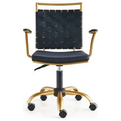 LUXMOD Classy Goldtone Adjustable Swivel Ergonomic Desk Chair, Black