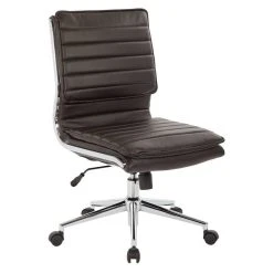 Office Star Products Armless Mid Back Manager's Faux Leather Chair In Espresso With Chrome Base