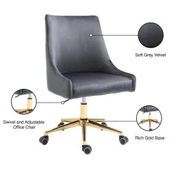 Meridian Furniture Karina Swivel And Adjustable Velvet Office Chair, Grey, Rich Gold Base -Boraam Industries Shop 4621f24102682eff 0272 w800 h800 b1 p0