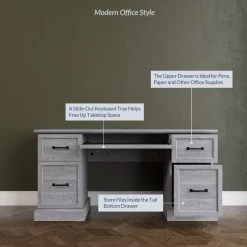 BELLEZE Rhudi 62" Executive Desk, Stone Gray 11 BELLEZE Rhudi 62" Executive Desk, Stone Gray -Boraam Industries Shop 46a15d3a01c42edc 4632 w800 h800 b0 p0