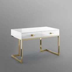 Nicole Miller Moku Desk, 2 Drawers, White And Gold -Boraam Industries Shop 4721e6bf0e9f65cf 9558 w800 h800 b0 p0