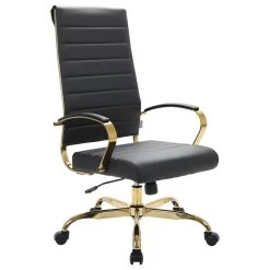 Leisuremod Benmar High-Back Mid Century Modern Leather Office Chair Gold Frame,