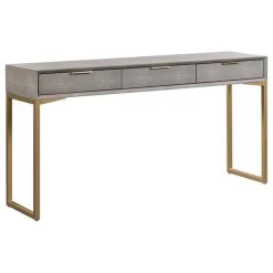 TOV Furniture Pesce 29.5"H Contemporary Wood Console Table In Gray/Brass