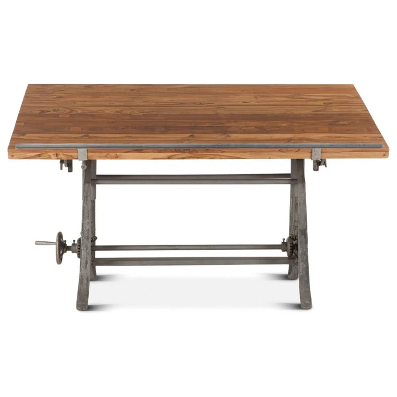 Marco Polo Imports Levi Industrial 62" Adjustable Drafting Desk, Natural Brown 4 Marco Polo Imports Levi Industrial 62" Adjustable Drafting Desk, Natural Brown - Image 2