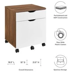 Modway Envision Wood File Cabinet With Plastic Casters In Walnut/White -Boraam Industries Shop 4a01f25c033f0587 8886 w800 h800 b1 p0