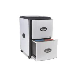 Storex 2-Drawer Mobile Filing Cabinet With Metal Siding, 19"x15"x23", Silver/Black