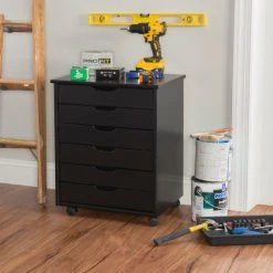 Linon Home Decor Products Linon Cary Black Six Drawer Wide Rolling Storage Cart CT41BLK01 -Boraam Industries Shop 4cf1ce1f0223a62a 5456 w800 h800 b0 p0