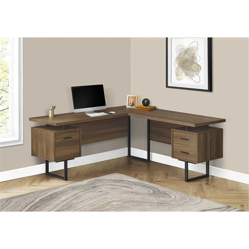 Monarch Computer Desk Home Office Corner 70"L L Shape Work Laptop Metal Walnut 4 Monarch Computer Desk Home Office Corner 70"L L Shape Work Laptop Metal Walnut - Image 2