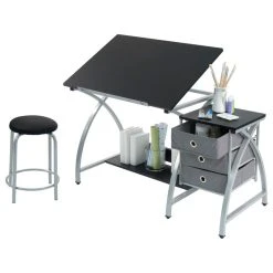 Studio Designs Comet Center With Stool, Silver And Black -Boraam Industries Shop 4e719cff07211547 2119 w800 h800 b1 p0 1 1