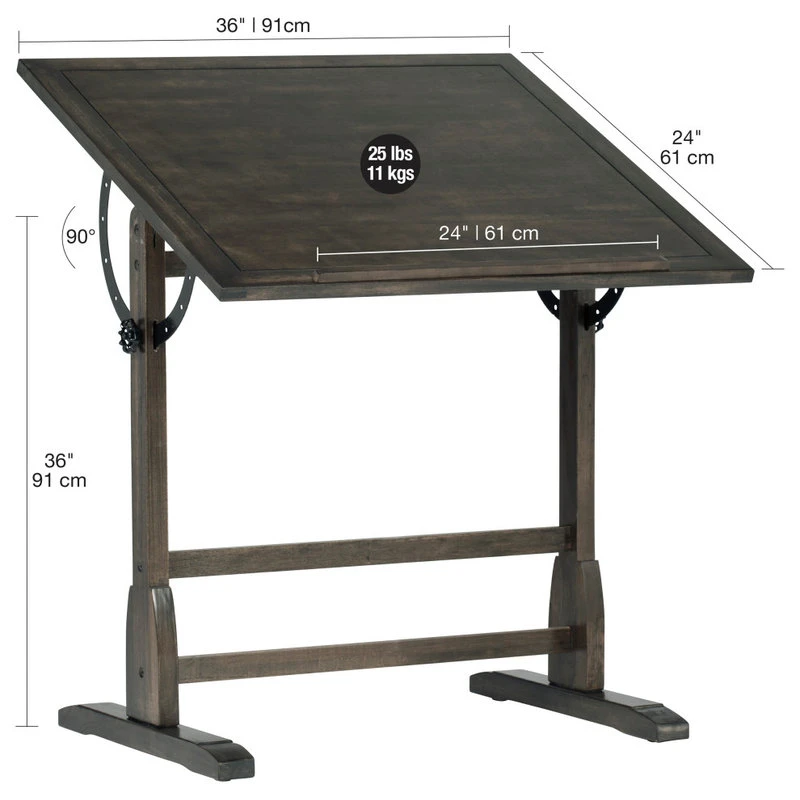 Studio Designs Vintage Solid Wood Drawing, Drafting Table With 36"Tilting Top-Distressed Black 5 Studio Designs Vintage Solid Wood Drawing, Drafting Table With 36"Tilting Top-Distressed Black - Image 3
