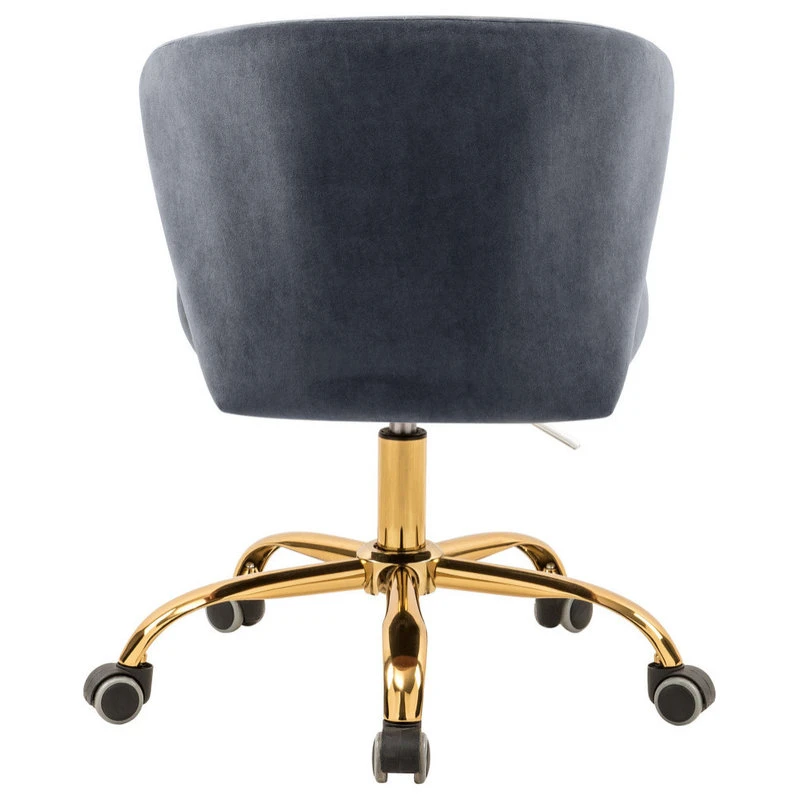 Meridian Furniture Finley Swivel And Adjustable Velvet Office Chair, Gray, Rich Gold Base 5 Meridian Furniture Finley Swivel And Adjustable Velvet Office Chair, Gray, Rich Gold Base - Image 3