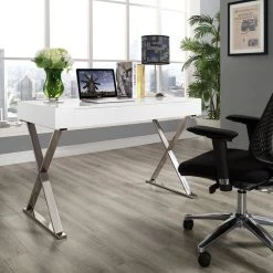 LexMod Sector Stainless Steel Office Desk, White -Boraam Industries Shop 5081128900cd1b3c 4925 w800 h800 b0 p0
