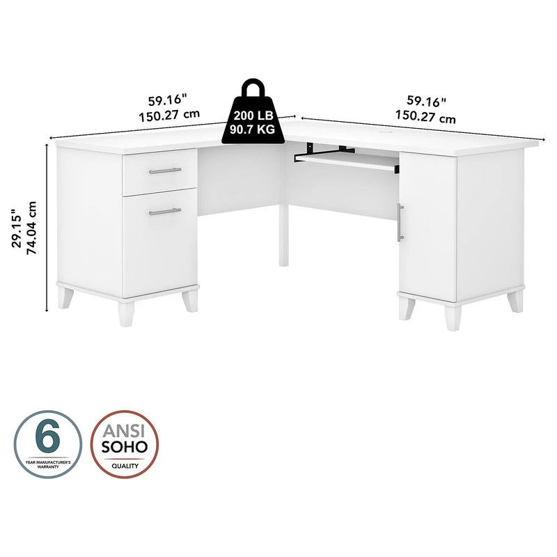 Bush Industries Somerset 60W L Shaped Desk With Storage, White 8 Bush Industries Somerset 60W L Shaped Desk With Storage, White - Image 6