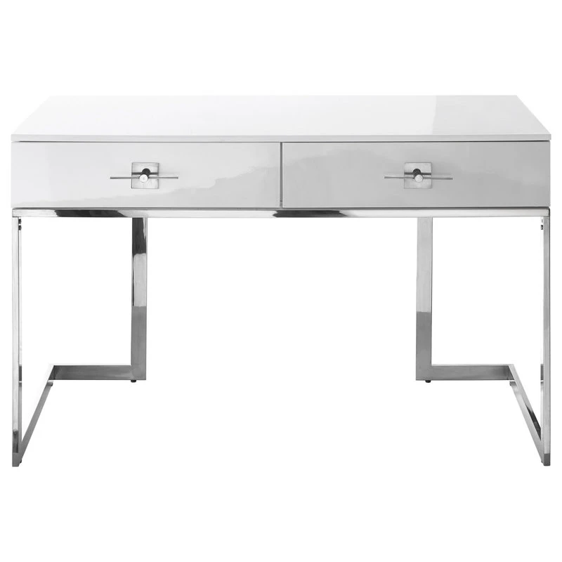 Nicole Miller Moku Desk, 2 Drawers, White And Chrome 6 Nicole Miller Moku Desk, 2 Drawers, White And Chrome - Image 4
