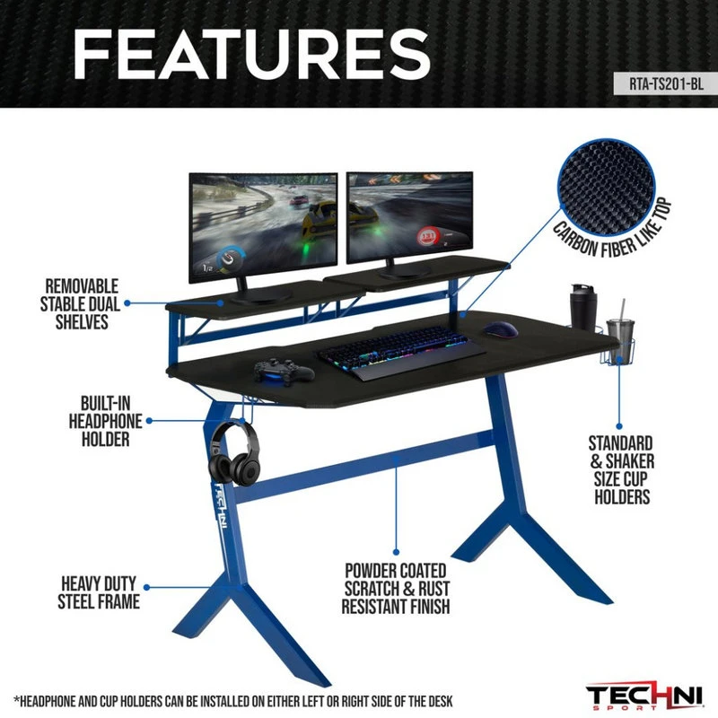 Rta Products- L Techni Sport Blue Stryker Gaming Desk, Blue 7 Rta Products- L Techni Sport Blue Stryker Gaming Desk, Blue - Image 5