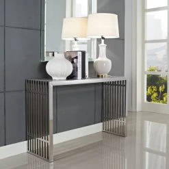 LexMod Gridiron Stainless Steel Console Table, Silver 11 LexMod Gridiron Stainless Steel Console Table, Silver -Boraam Industries Shop 5381f89b00100670 6113 w800 h800 b0 p0