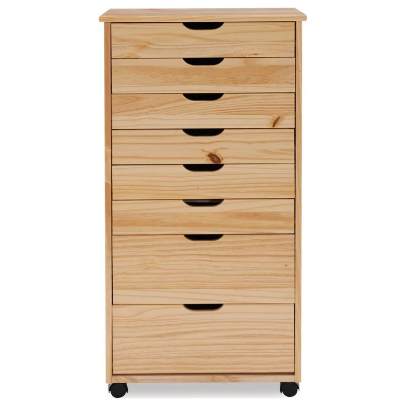 Linon Home Decor Products Linon Cary Eight Drawer Rolling Storage Cart With Natural Finish CT42NAT01 4 Linon Home Decor Products Linon Cary Eight Drawer Rolling Storage Cart With Natural Finish CT42NAT01 - Image 2