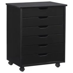 Linon Home Decor Products Linon Cary Black Six Drawer Wide Rolling Storage Cart CT41BLK01