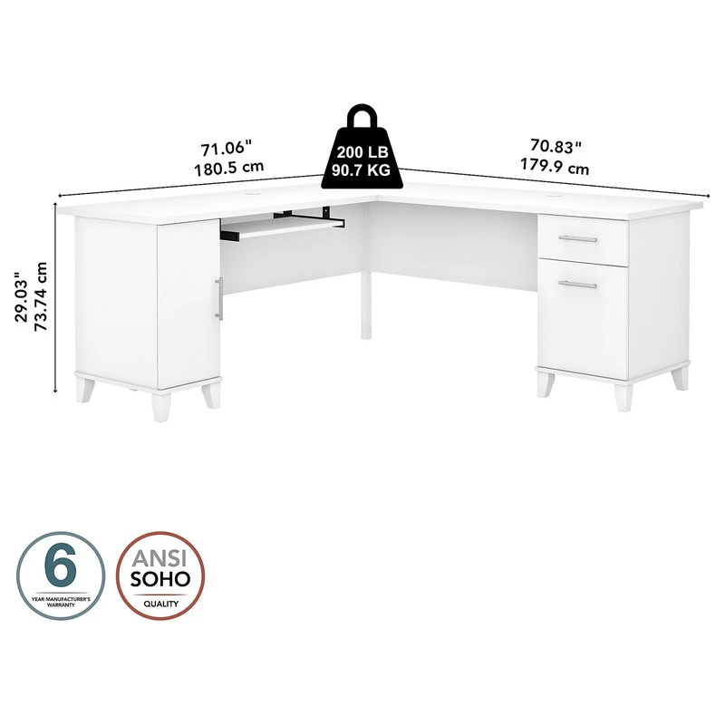 Bush Industries Somerset 72W L Shaped Desk With Storage, White 8 Bush Industries Somerset 72W L Shaped Desk With Storage, White - Image 6