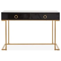 Belleze Home Office 2-Drawer Desk/Vanity Table, Wood And Metal, Black
