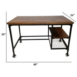 Benzara, Woodland Imprts, The Urban Port Industrial Design Office Computer Desk With Two Side Shelves, Brown And Antique -Boraam Industries Shop 5b51e4090c0960f0 5264 w800 h800 b1 p0