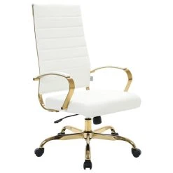 Leisuremod Benmar High-Back Mid Century Modern Leather Office Chair Gold Frame,