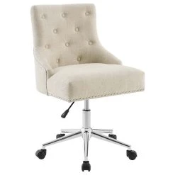 LexMod Regent Tufted Button Swivel Upholstered Fabric Office Chair, Beige