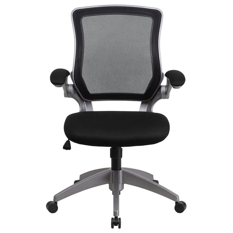 Flash Furniture Mid-Back Black Mesh Swivel Task Chair With Gray Frame And Flip-Up Arms 6 Flash Furniture Mid-Back Black Mesh Swivel Task Chair With Gray Frame And Flip-Up Arms - Image 4