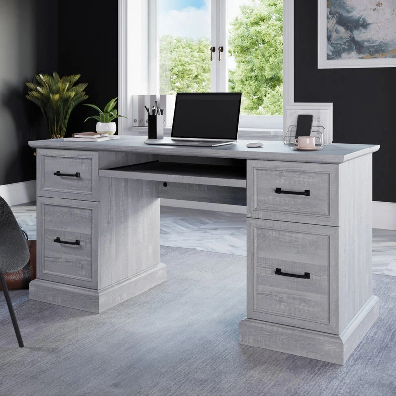 BELLEZE Rhudi 62" Executive Desk, Stone Gray 4 BELLEZE Rhudi 62" Executive Desk, Stone Gray - Image 2