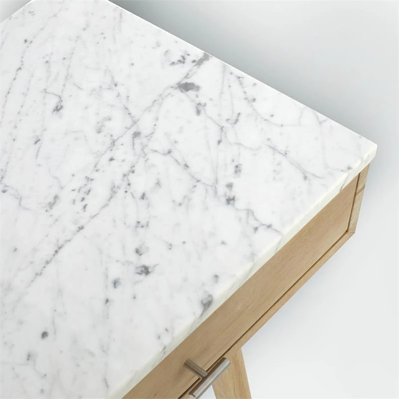 The Bianco Collection Viola 44" Rectangular Italian Carrara White Marble Writing Desk, Oak, 15" Wide 6 The Bianco Collection Viola 44" Rectangular Italian Carrara White Marble Writing Desk, Oak, 15" Wide - Image 4