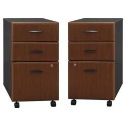 Home Square 3 Drawer Wood Mobile Filing Cabinet Set In Hansen Cherry (Set Of 2)